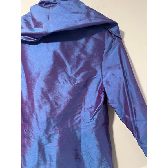 Lorain Croft 100% Silk Wrap Blouse Cocktail Metallic Shimmer Purple Small JL - Picture 12 of 14